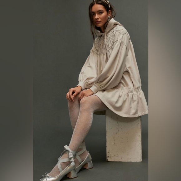 Free People Marty Smocked Mini Dress NWT Medium Cream - Picture 4 of 13